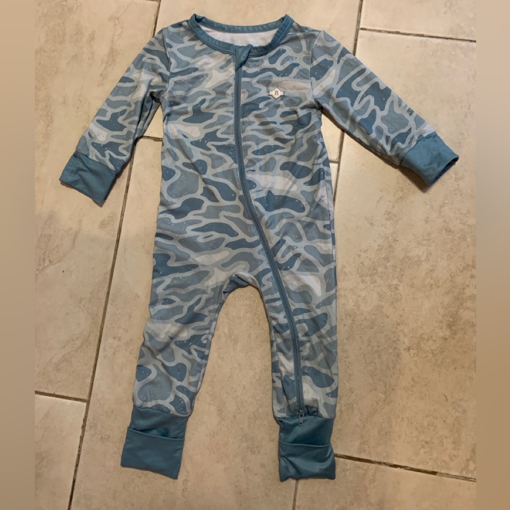 BURLEBO Baby Zip Up Onesie - Seaside Camo Sz 6-12m